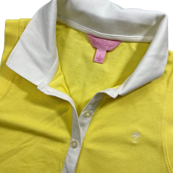 Lilly Pulitzer Small Polo Sleeveless Yellow Cotton Blend Collared 1/4 Button - Picture 2 of 5